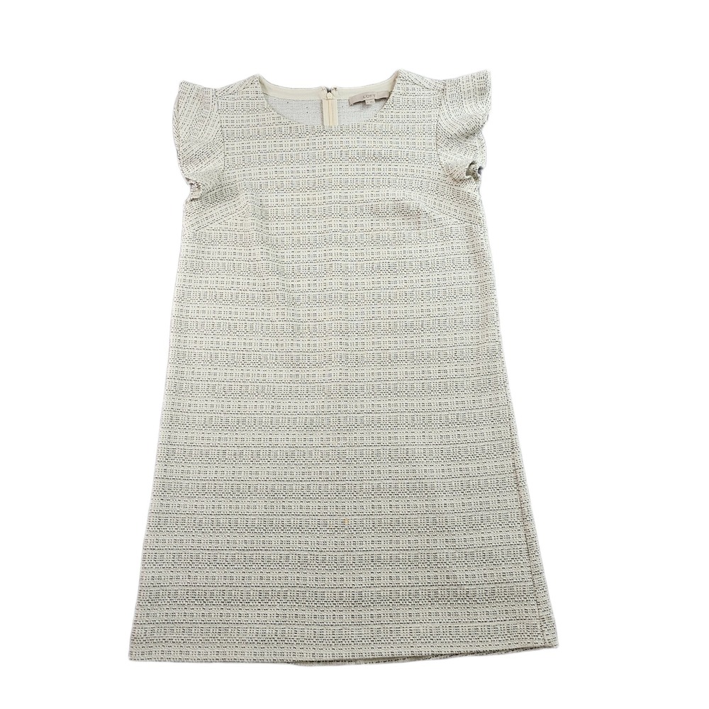Loft Shift Dress Women Size 6 White Textured Doted Striped Cap Sleeve Zip Back‎